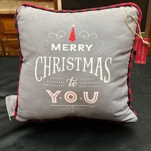 NWT Hallmark Inspirations Holiday Pillow.  Gray Fabric With White writing .
